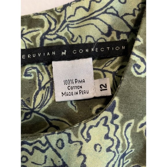 Peruvian Connection Floral Sheath Midi Dress Size 12 Womens Green Pima Cotton - Picture 6 of 12